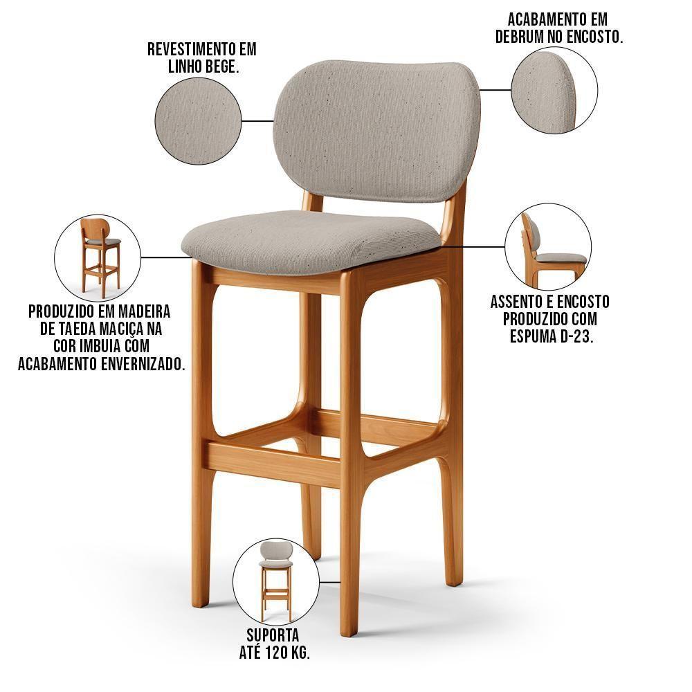 Kit 6 Banquetas Alta Betta Imbuia Linho Bege - 3
