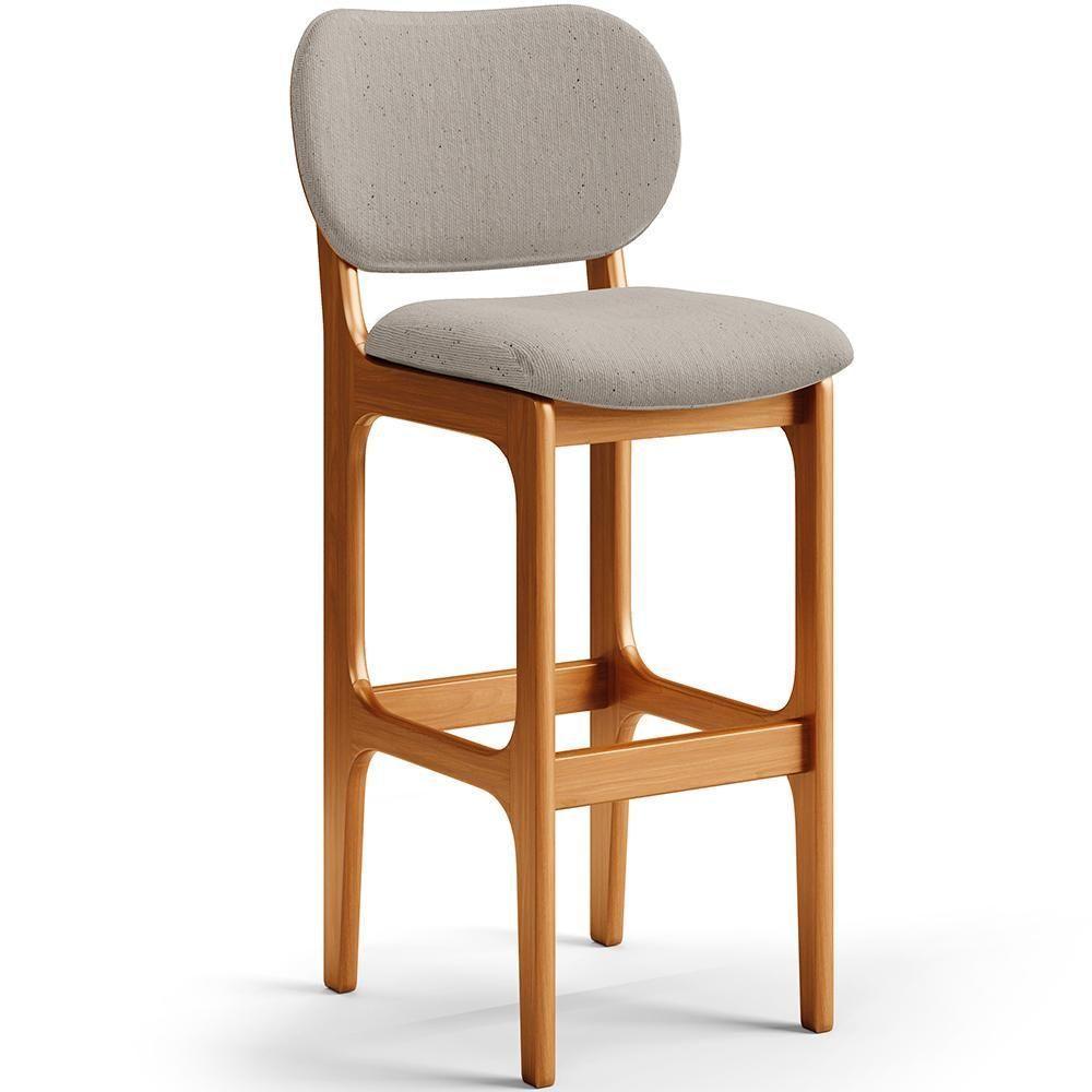 Kit 6 Banquetas Alta Betta Imbuia Linho Bege - 4