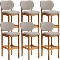 Kit 6 Banquetas Alta Betta Imbuia Linho Bege - 1