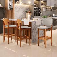 Kit 6 Banquetas Alta Betta Imbuia Linho Bege - 5