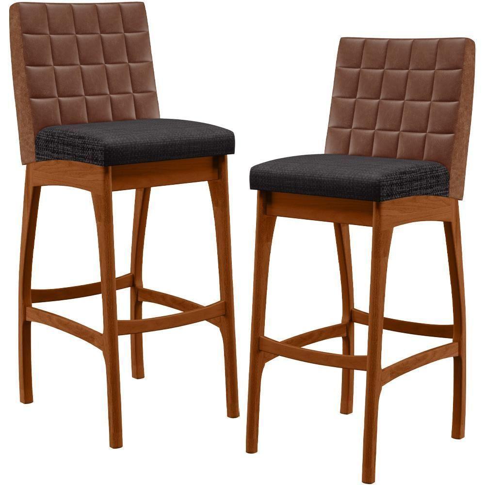 Kit 02 Banquetas Altas Cozinha Mila B04 Marrom Chumbo - 1