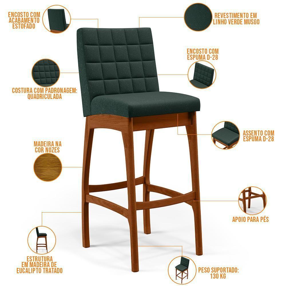 Banqueta Alta Cozinha De Jantar Fixa Mila B04 Verde Musgo - 6