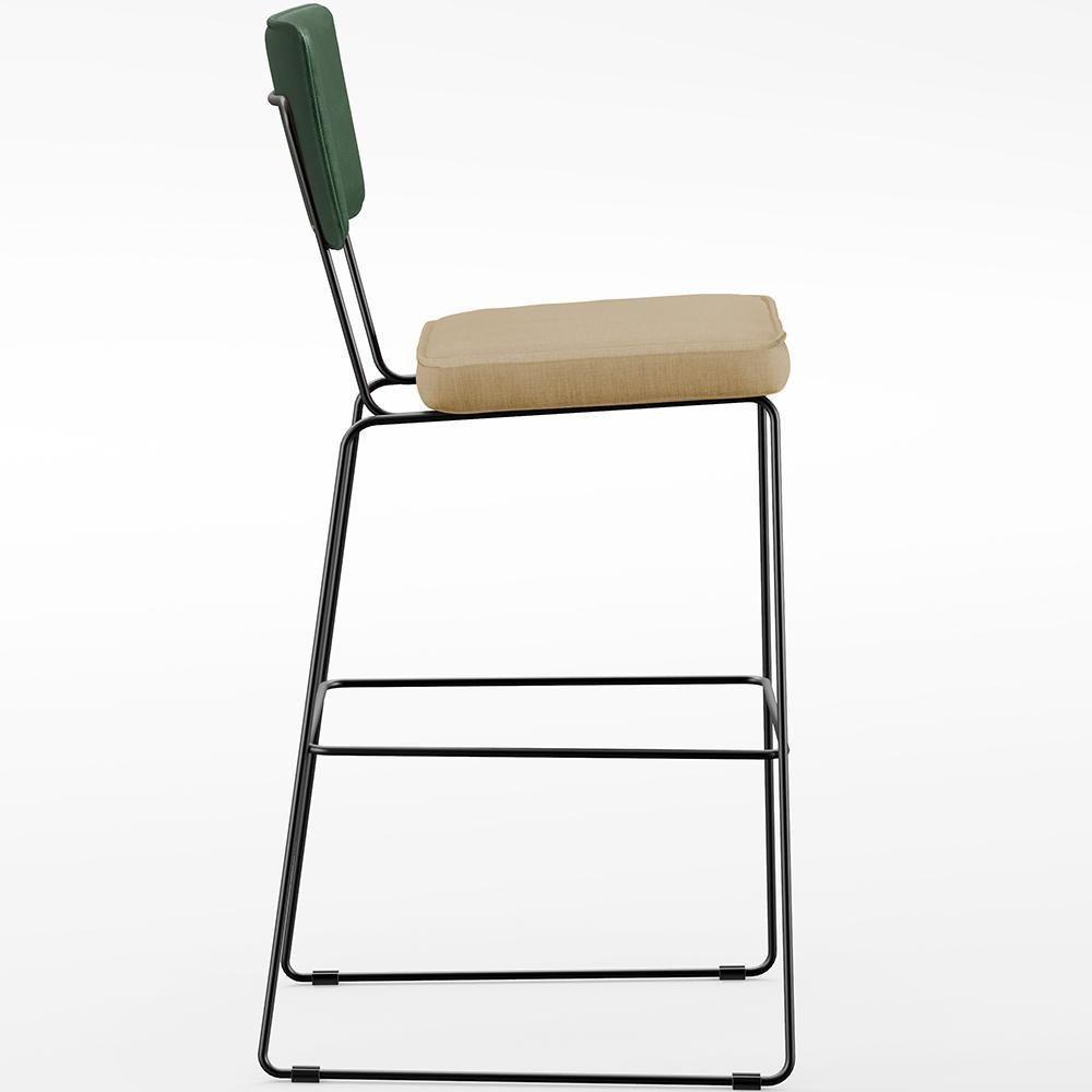 Kit 02 Banquetas Altas Facto Verde Musgo Linho Bege Escuro - 4