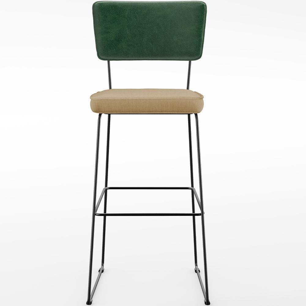 Kit 02 Banquetas Altas Facto Verde Musgo Linho Bege Escuro - 5