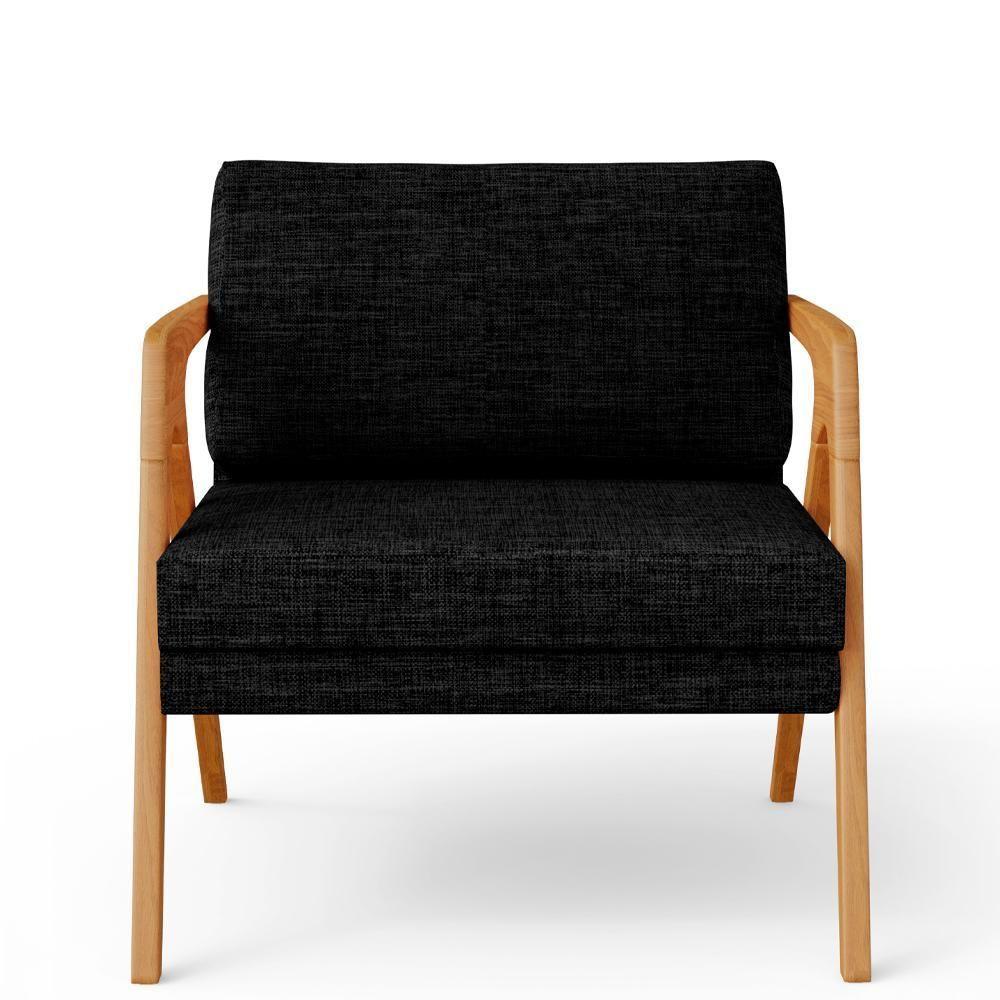 Kit 04 Poltronas Estrutura De Madeira L02 Linho Chumbo - 4