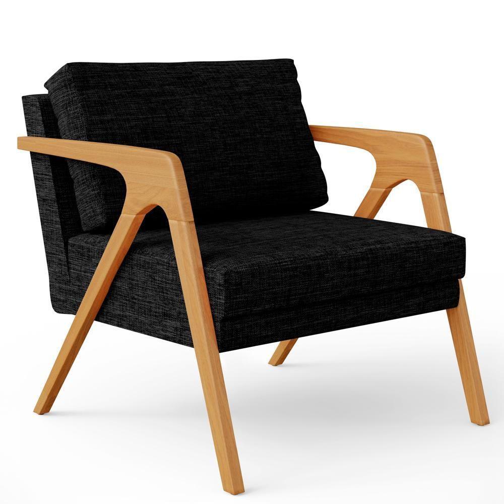 Kit 04 Poltronas Estrutura De Madeira L02 Linho Chumbo - 7