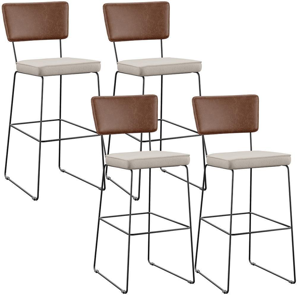 Kit 04 Banqueta Alta Cozinha Allana L02 Marrom Linho Cru - 1