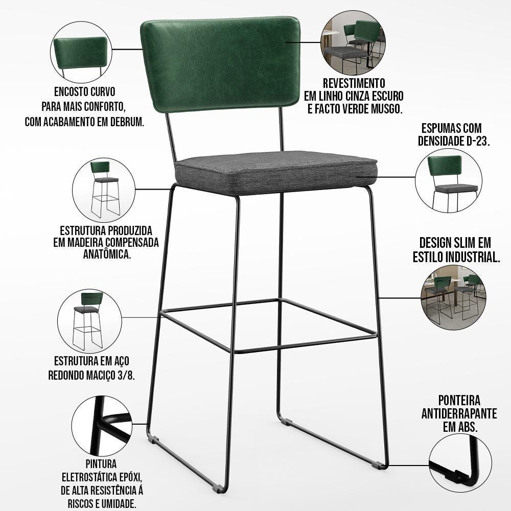 Kit 02 Banqueta Alta Allana L02 Verde Musgo Cinza Escuro - 8