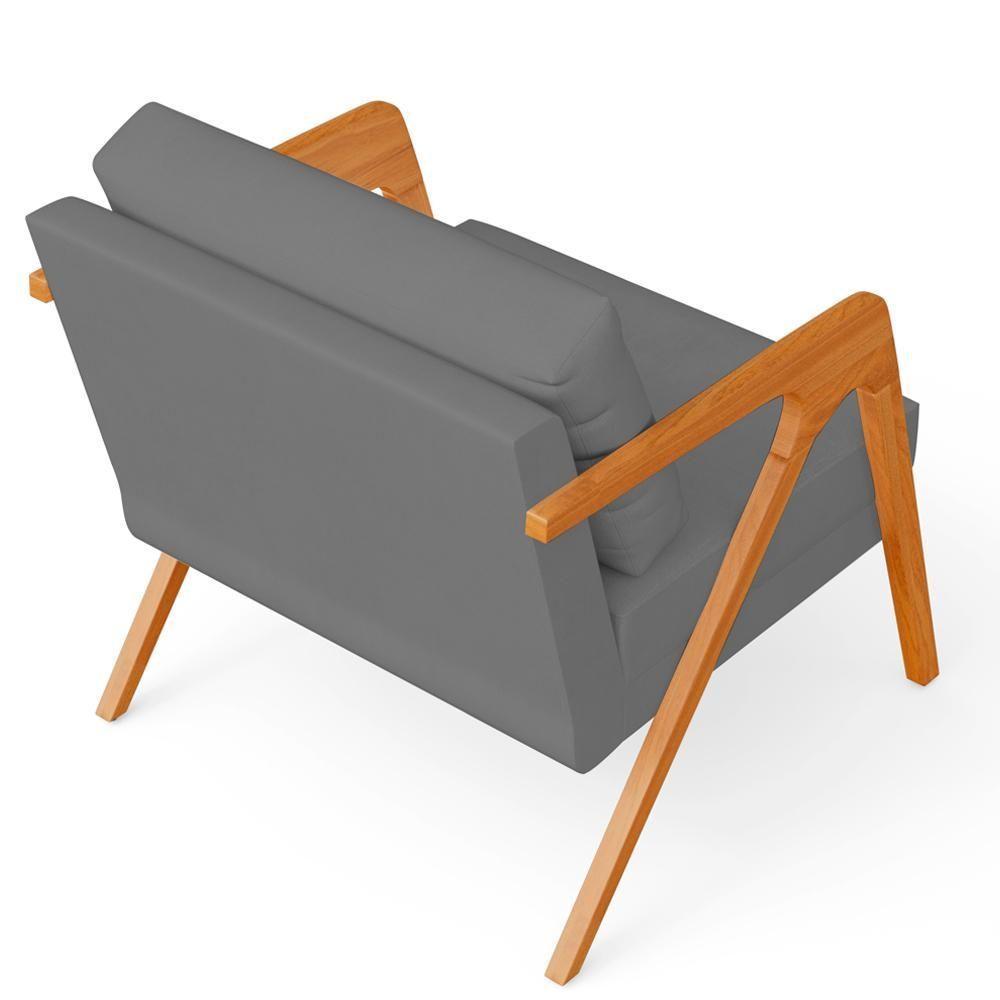 Kit 04 Poltronas Estrutura De Madeira L02 Suede Cinza - 2