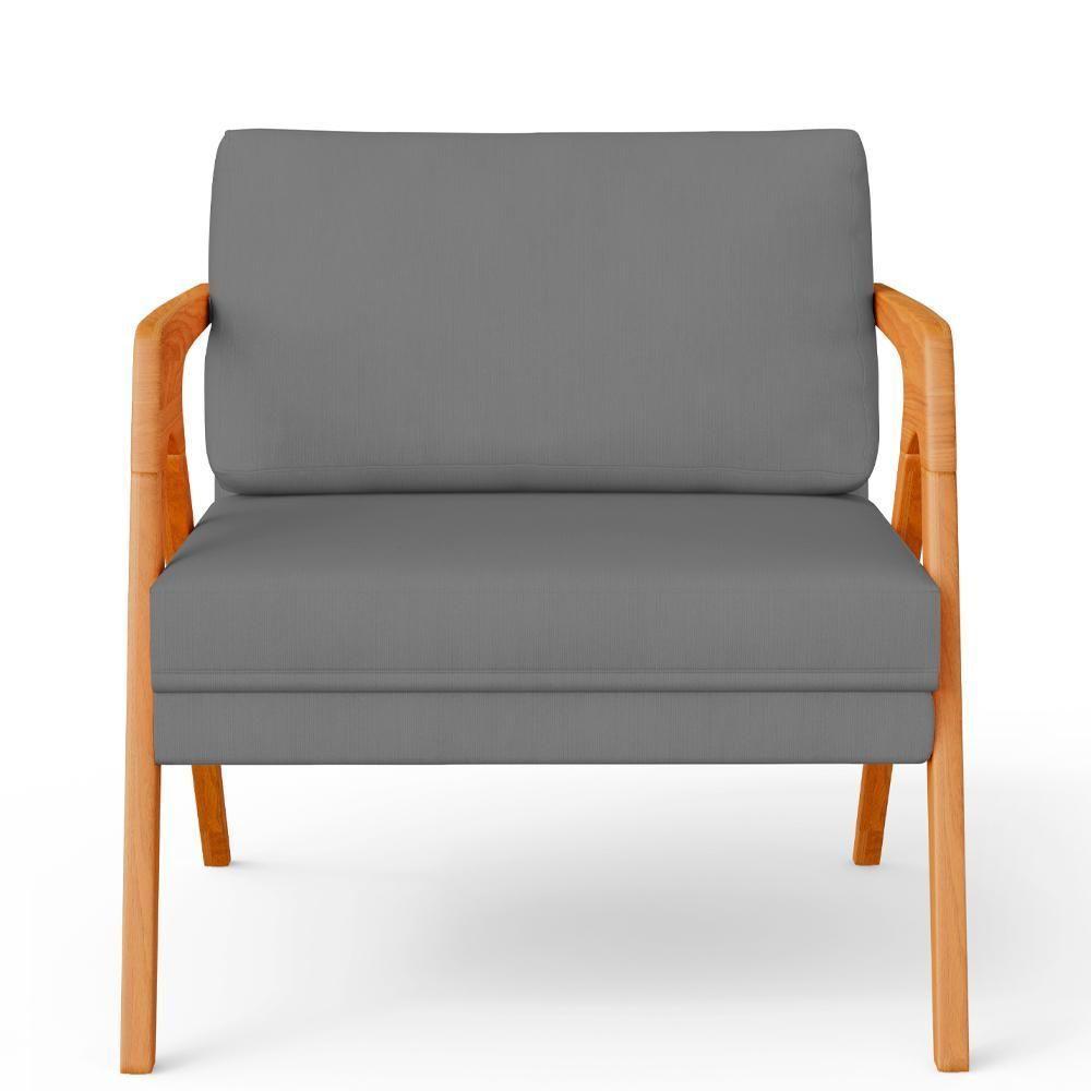 Kit 04 Poltronas Estrutura De Madeira L02 Suede Cinza - 3