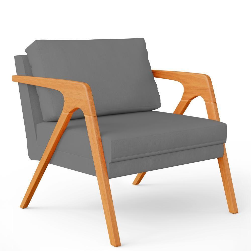 Kit 04 Poltronas Estrutura De Madeira L02 Suede Cinza - 7
