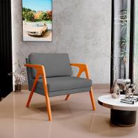 Kit 04 Poltronas Estrutura De Madeira L02 Suede Cinza - 8