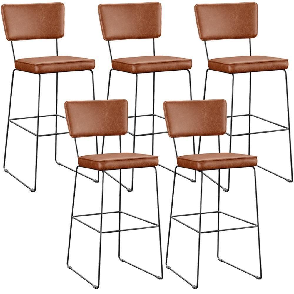 Kit 05 Banquetas Altas Base Em Aço Fixa Camel - 1