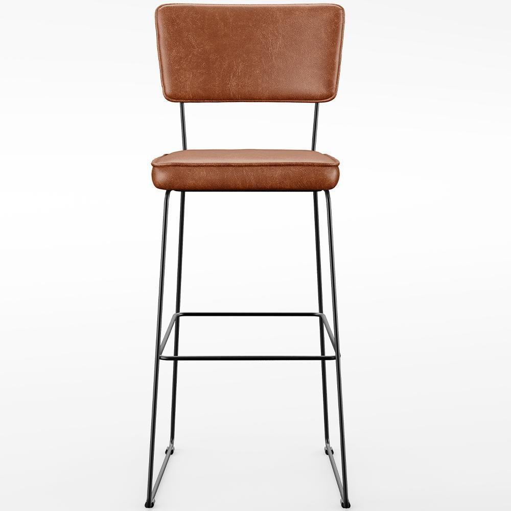 Kit 05 Banquetas Altas Base Em Aço Fixa Camel - 5