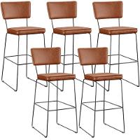 Kit 05 Banquetas Altas Base Em Aço Fixa Camel - 1