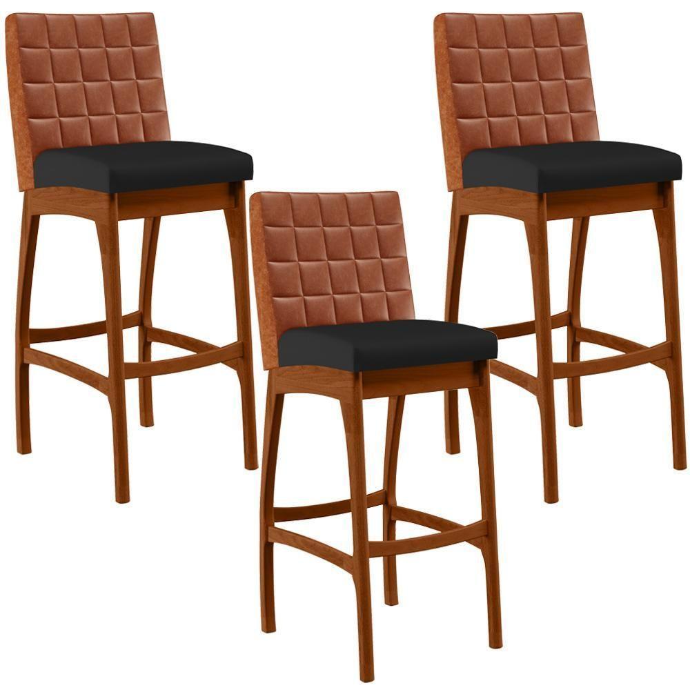 Kit 03 Banquetas Altas Cozinha Mila B04 Camel Corano Preto - 1