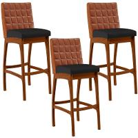 Kit 03 Banquetas Altas Cozinha Mila B04 Camel Corano Preto - 1