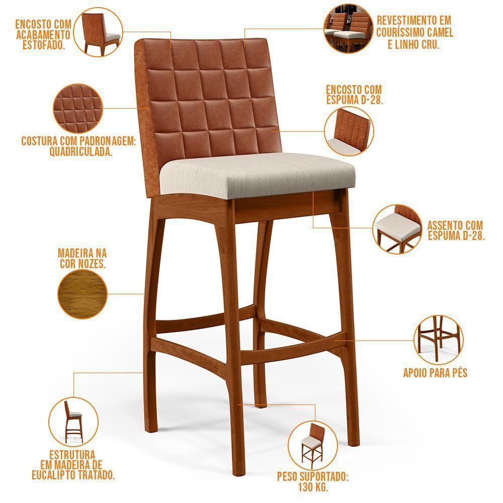 Kit 04 Banquetas Altas Mila Camel Linho Cru - 7