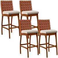 Kit 04 Banquetas Altas Mila Camel Linho Cru - 1