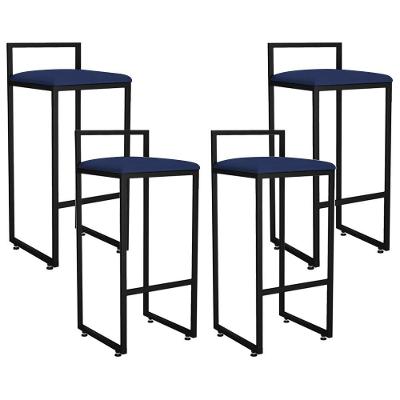 Kit 04 Banquetas Altas Hanna Preto Suede Azul Marinho