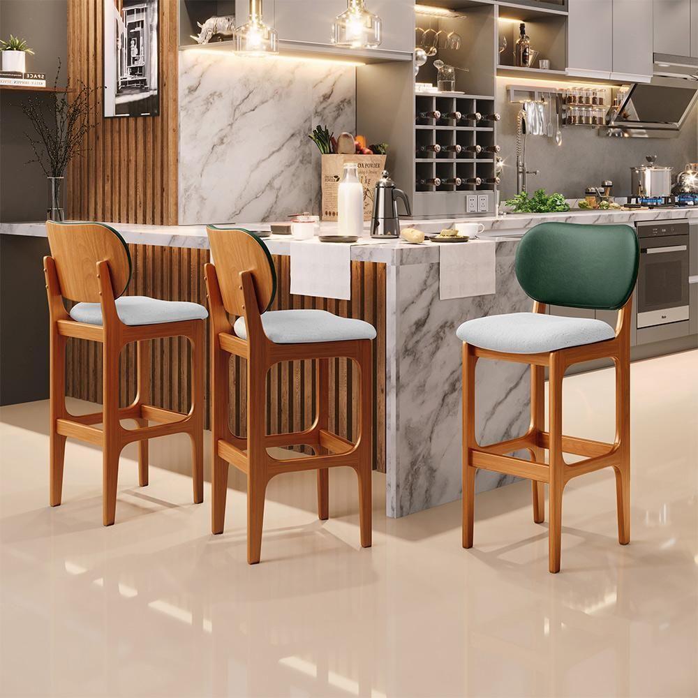 Kit 4 Banquetas Alta Betta Imbuia Facto Verde Linho Cinza - 8