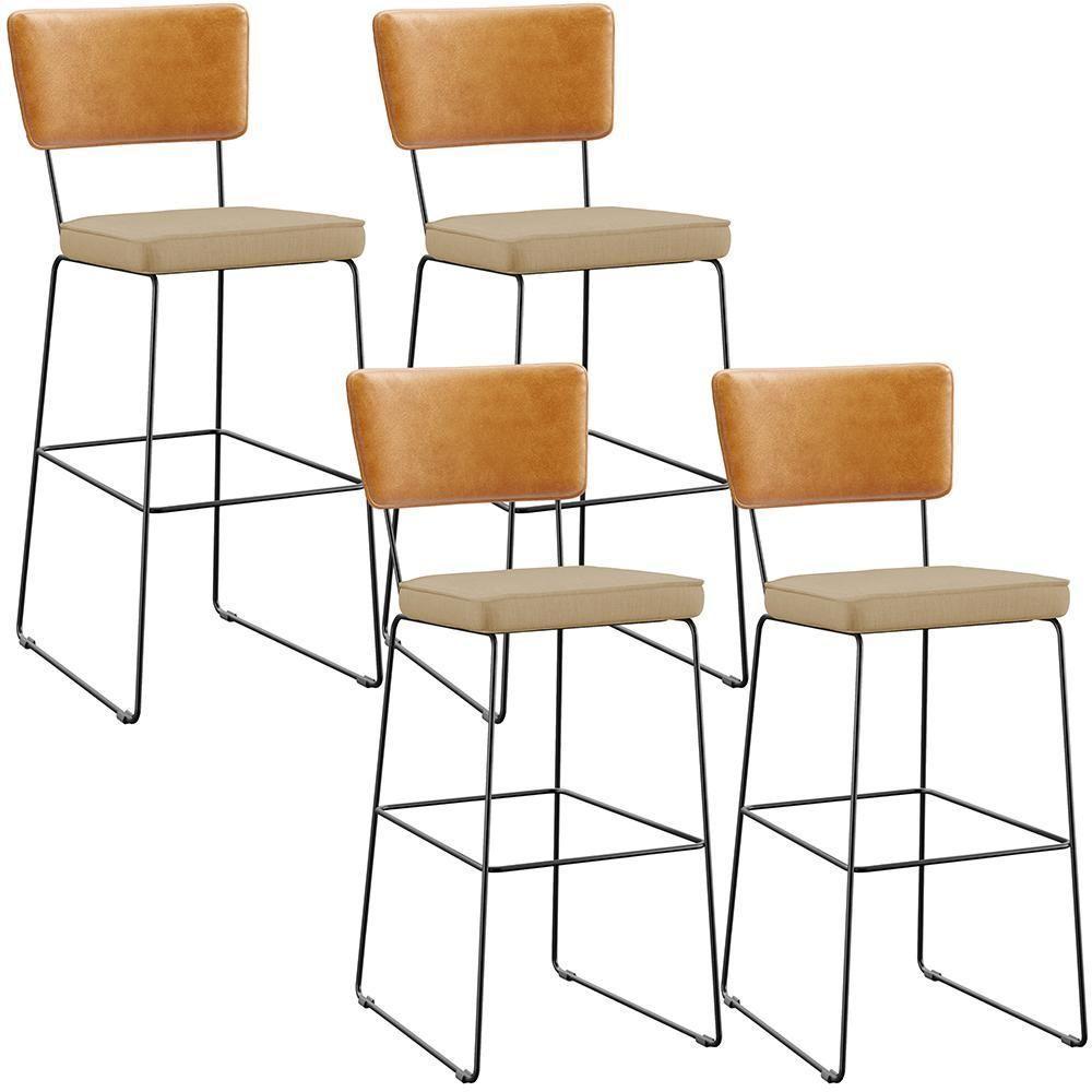 Kit 04 Banquetas Altas Whisky Linho Bege Escuro - 1