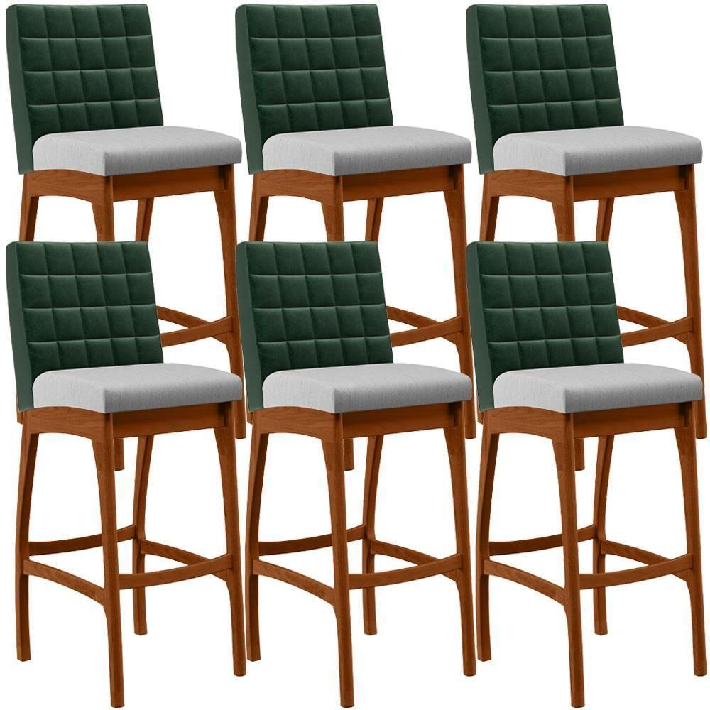 Kit 06 Banquetas Altas Mila Facto Verde Musgo Linho Cinza - 1