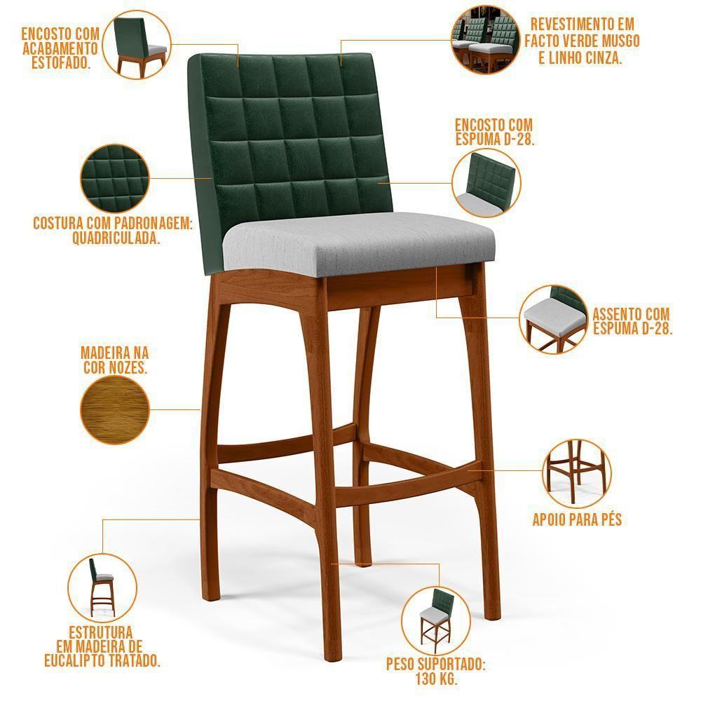 Kit 06 Banquetas Altas Mila Facto Verde Musgo Linho Cinza - 7