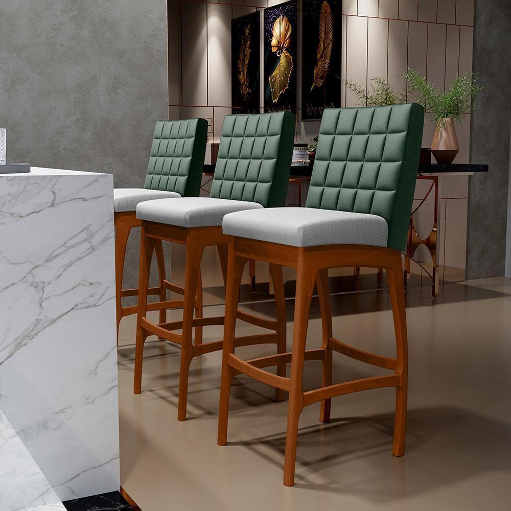 Kit 06 Banquetas Altas Mila Facto Verde Musgo Linho Cinza - 9