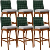 Kit 06 Banquetas Altas Mila Facto Verde Musgo Linho Cinza - 1