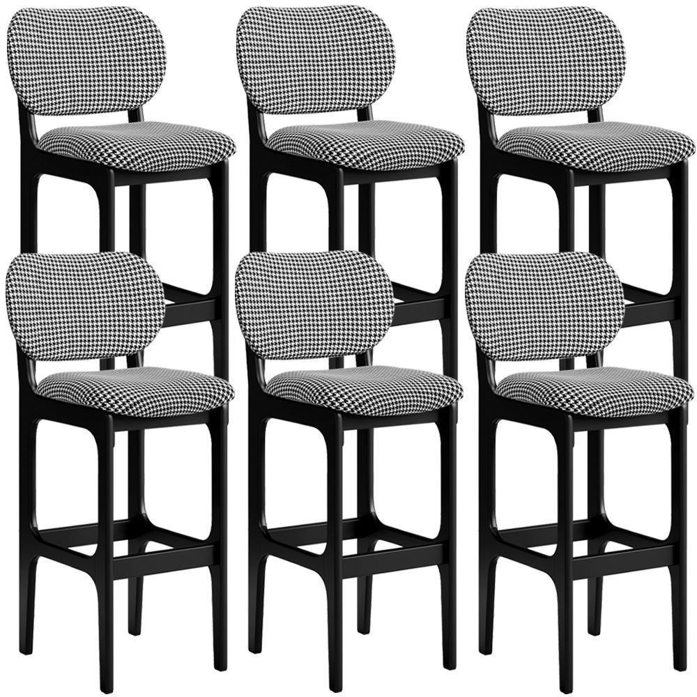 Kit 6 Banquetas Alta Betta Preto Suede Pied Poule - 1