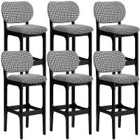 Kit 6 Banquetas Alta Betta Preto Suede Pied Poule - 1