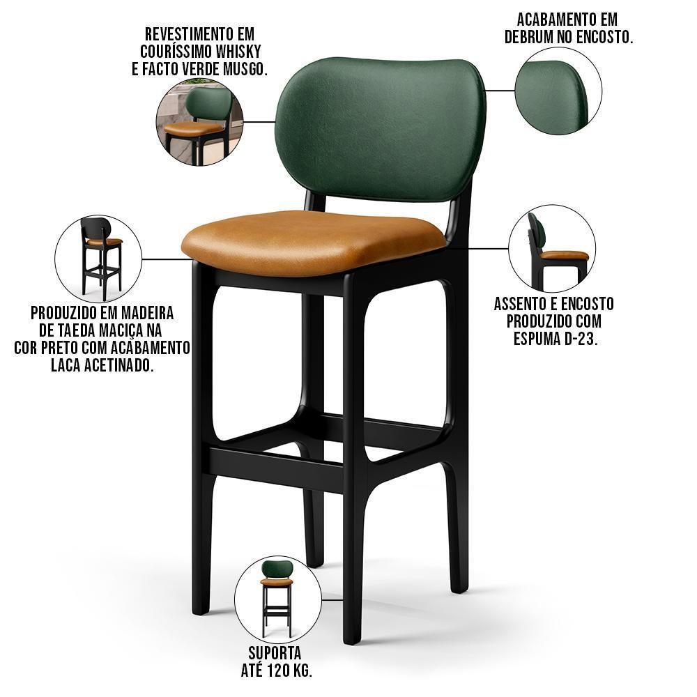 Kit 3 Banquetas Alta Betta Preto Facto Verde Whisky - 6
