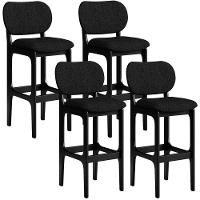 Kit 4 Banquetas Alta Betta Preto Linho Chumbo - 1