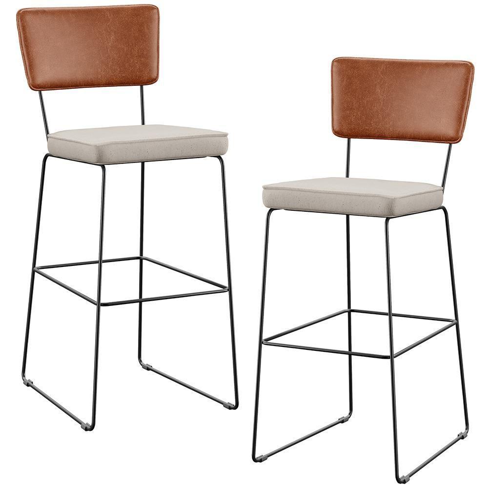 Kit 02 Banquetas Altas Camel Linho Cru - 1