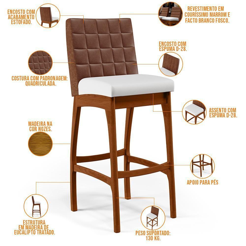 Banqueta Alta Para Cozinha B04 Marrom Branco - 6