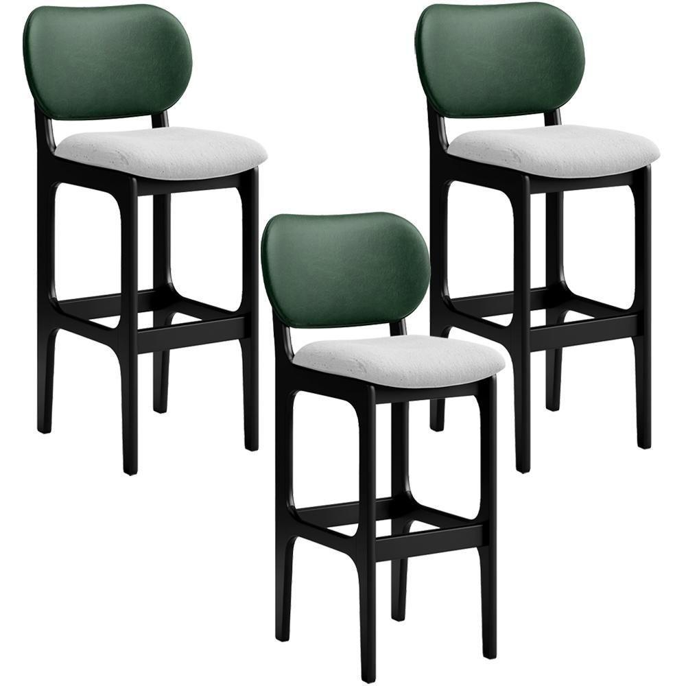 Kit 3 Banquetas Alta Betta Preto Facto Verde Linho Cinza - 1