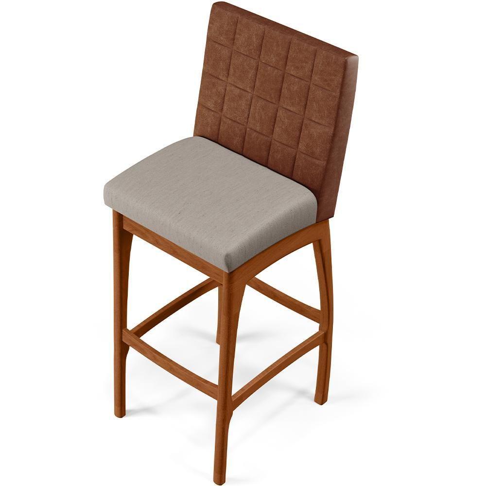 Kit 02 Banquetas Altas Mila Marrom Linho Bege - 3