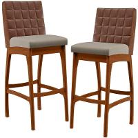 Kit 02 Banquetas Altas Mila Marrom Linho Bege - 1