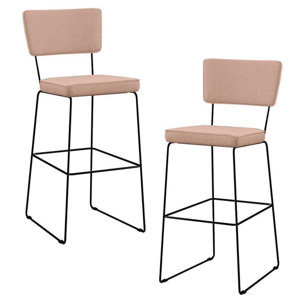 Kit 2 Banquetas Alta Base Em Aço Fixa Linho Rosê - 1