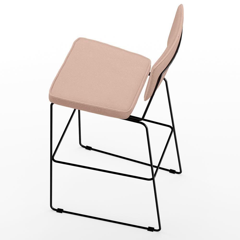 Kit 2 Banquetas Alta Base Em Aço Fixa Linho Rosê - 2