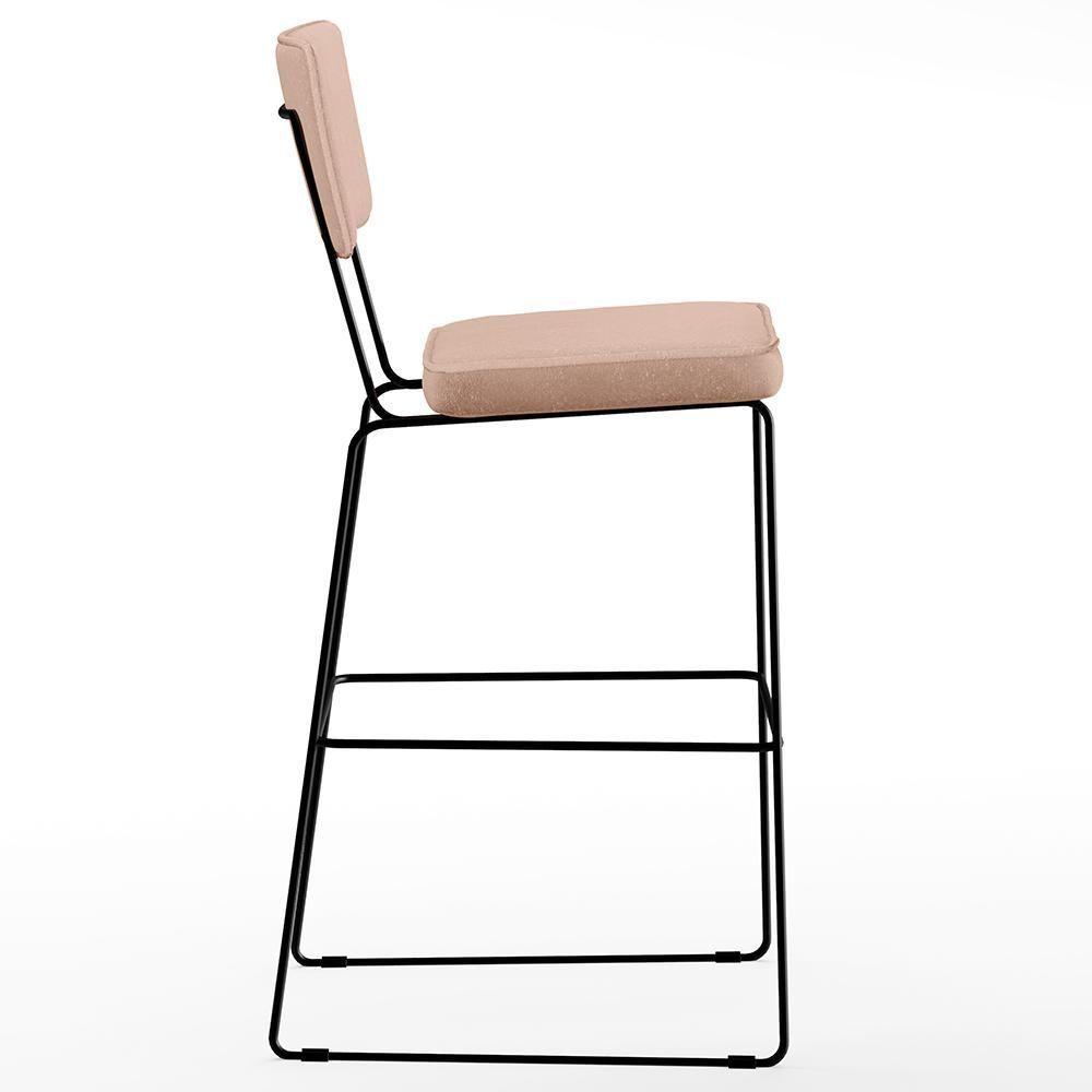 Kit 2 Banquetas Alta Base Em Aço Fixa Linho Rosê - 4