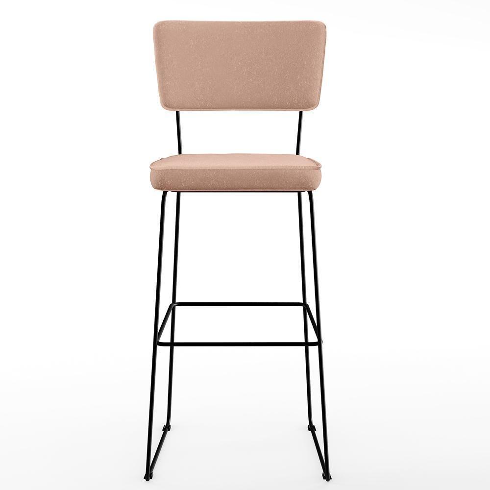 Kit 2 Banquetas Alta Base Em Aço Fixa Linho Rosê - 5