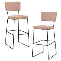 Kit 2 Banquetas Alta Base Em Aço Fixa Linho Rosê - 1