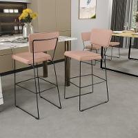 Kit 2 Banquetas Alta Base Em Aço Fixa Linho Rosê - 8