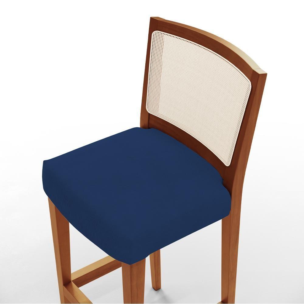 Kit 02 Banquetas Alta Branco Suede Azul Marinho - 3