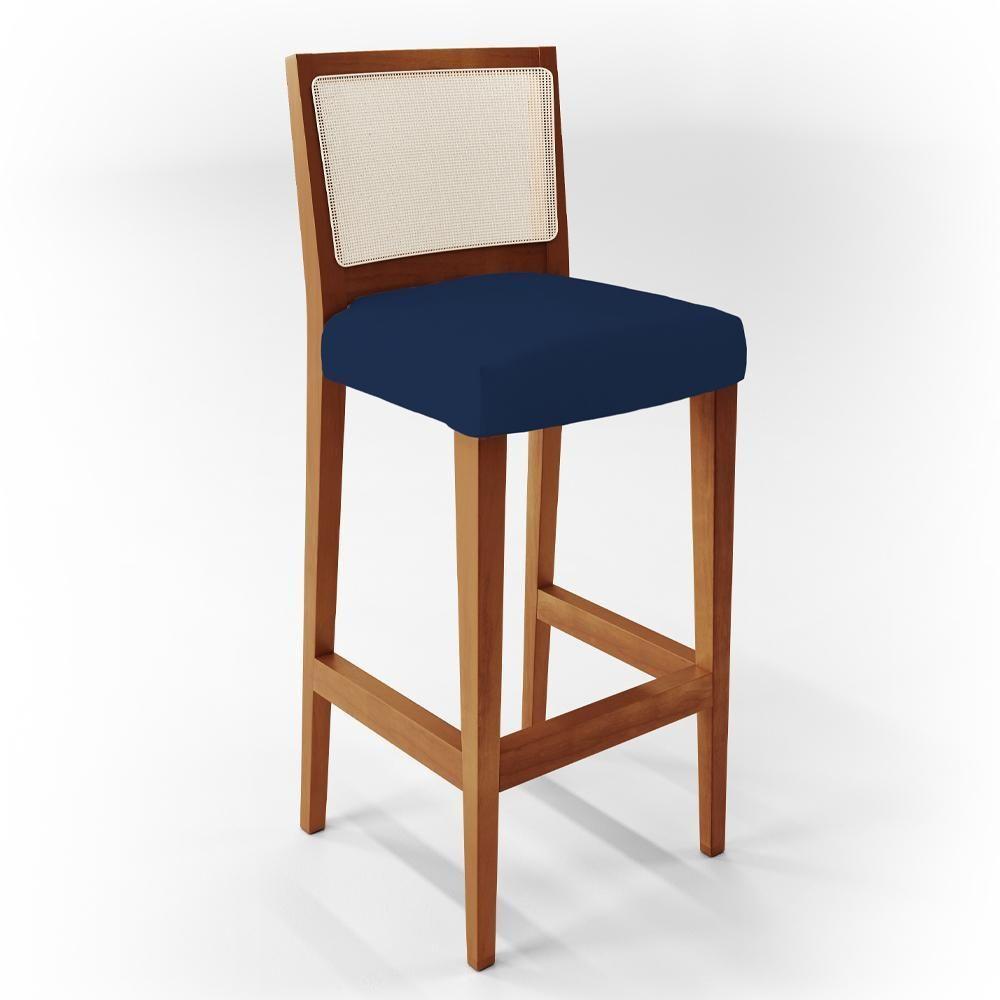 Kit 02 Banquetas Alta Branco Suede Azul Marinho - 4