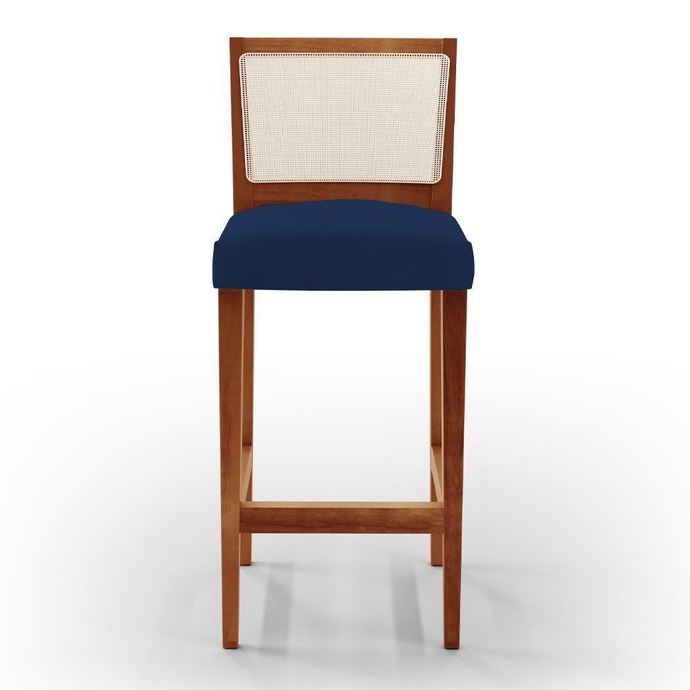 Kit 02 Banquetas Alta Branco Suede Azul Marinho - 7