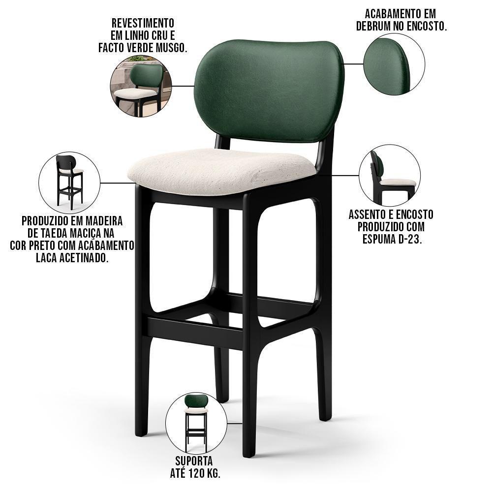 Kit 4 Banquetas Alta Betta Preto Facto Verde Linho Cru - 6