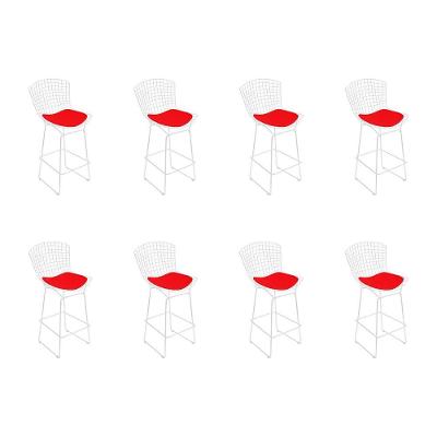 Kit 8 Banquetas Bistrô Bertoia Branca D70 Com Assento Vermelho Cor Branco